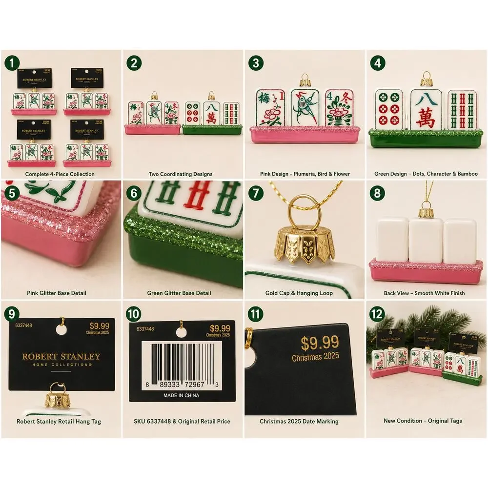 Robert Stanley Mahjong Christmas Ornaments Set 4 NWT